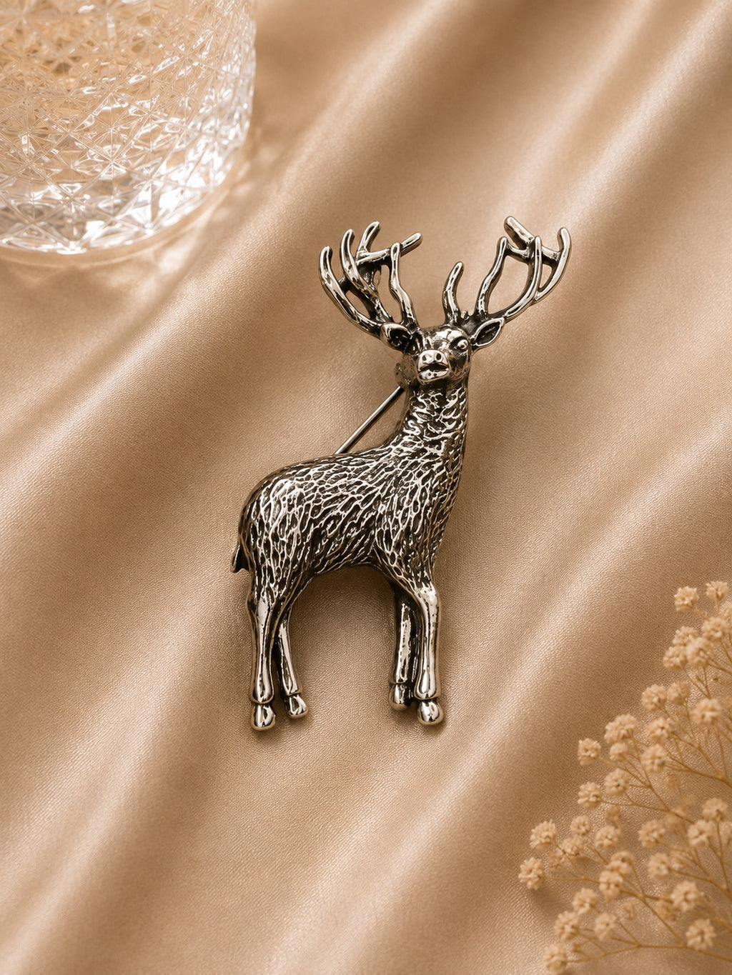 Silver Stag Deer Brooch