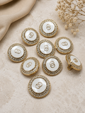 pack of 10 Luxury Gold & Pearl White Crystal Embellished Designer Button