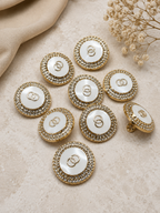 pack of 10 Luxury Gold & Pearl White Crystal Embellished Designer Button