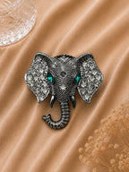 Luxury Black Elephant Brooch with Crystal Ears & Emerald Eyes