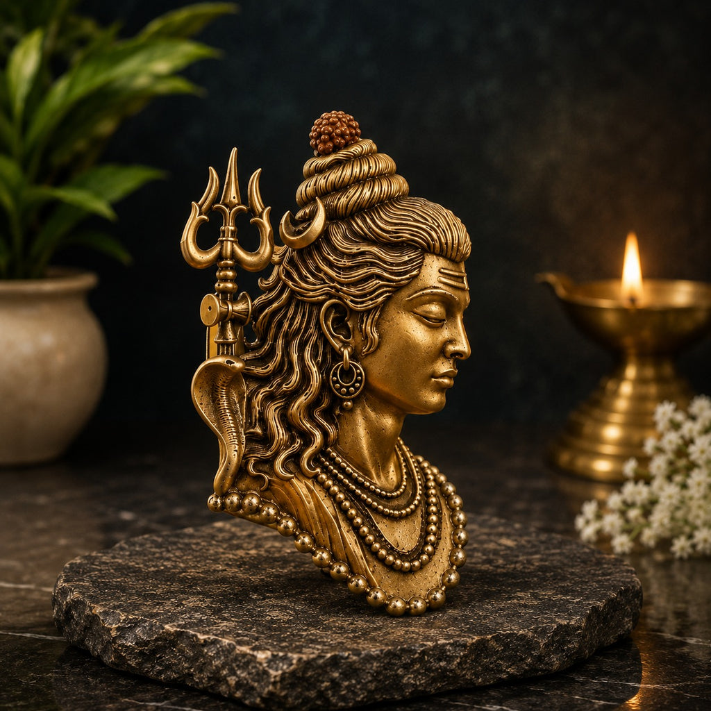 Lord Shiva Trishul Antique Gold Brooch for Men