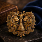 Royal Twin Lion Crest Antique Gold Brooch