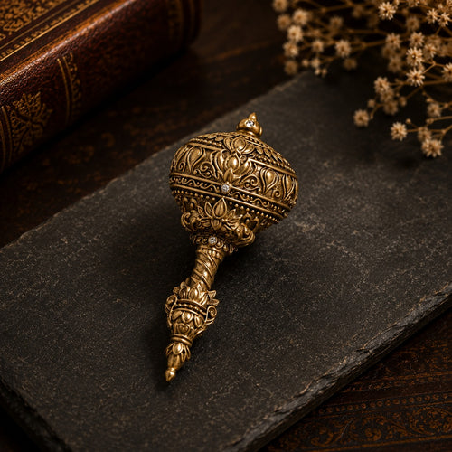 Divine Hanuman Gada Antique Gold Brooch for Men