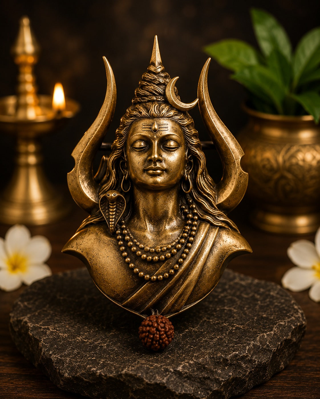 Mahadev Trishul Rudraksha Antique Gold Brooch for Men