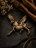 Royal Pegasus Horse Antique Gold Brass Brooch for Men