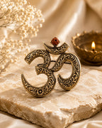 Sacred Om Rudraksha Antique Gold Brooch for Men