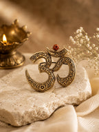 Sacred Om Rudraksha Antique Gold Brooch for Men