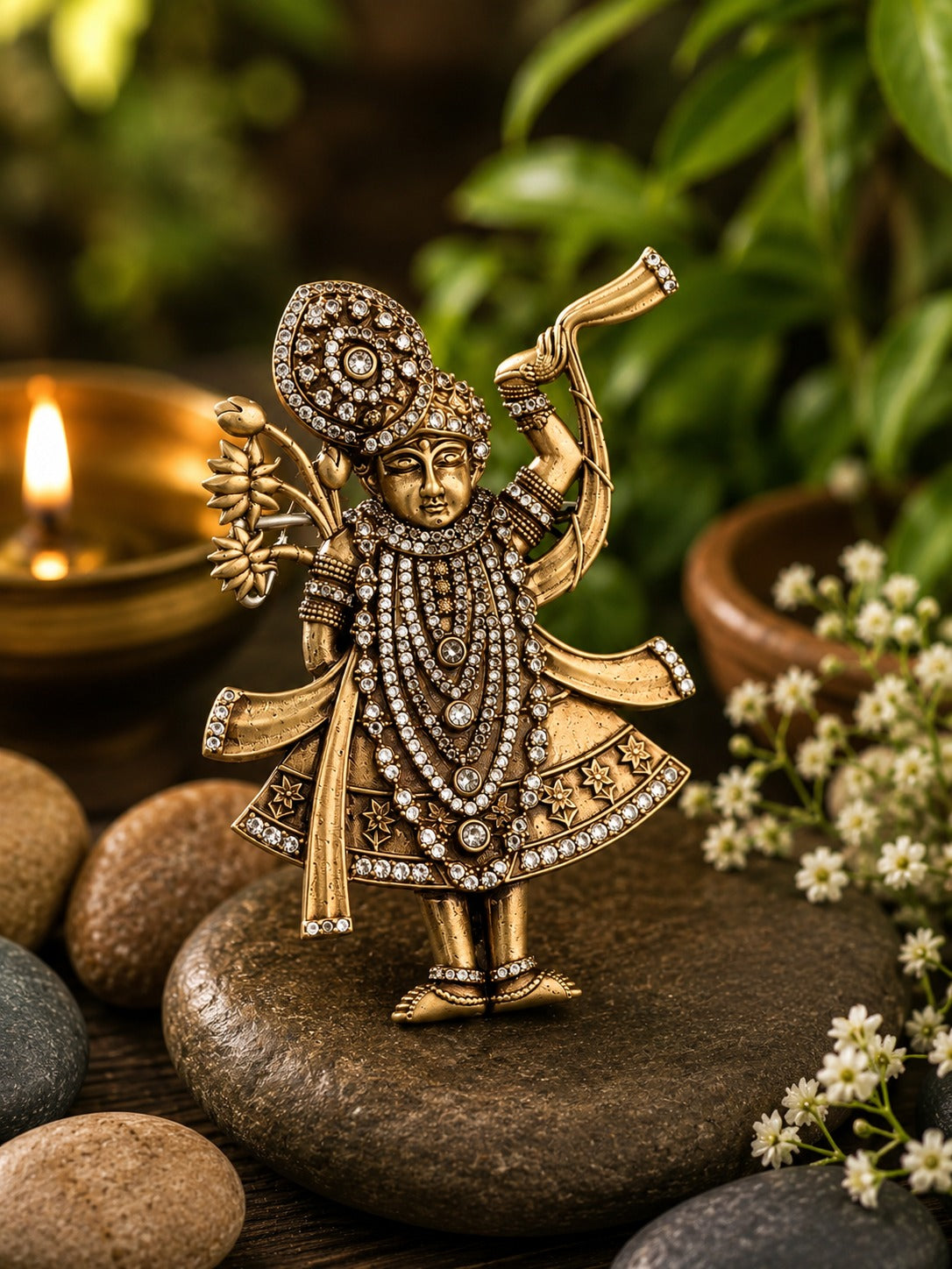 Divine Shrinathji Antique Gold Stone Brooch