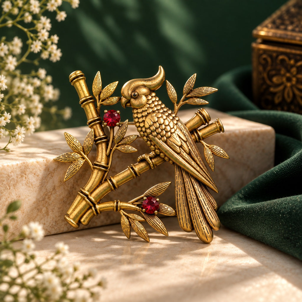 Swarna Pakshi Antique Gold Bird Brooch