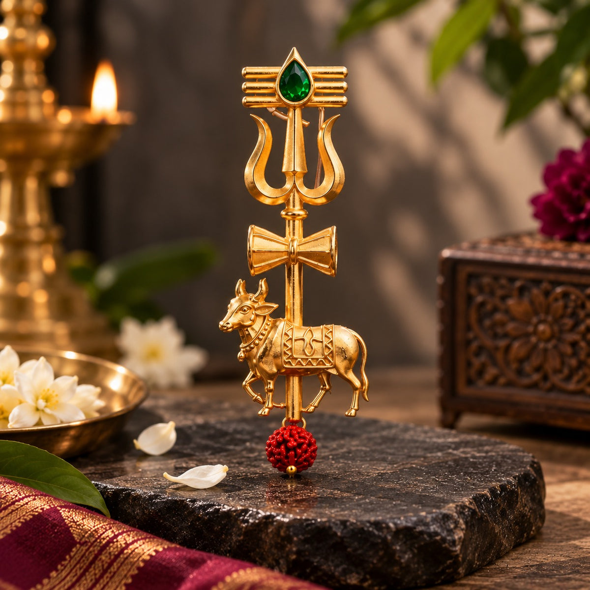Mahadev Trishul Nandi Antique Gold Brooch