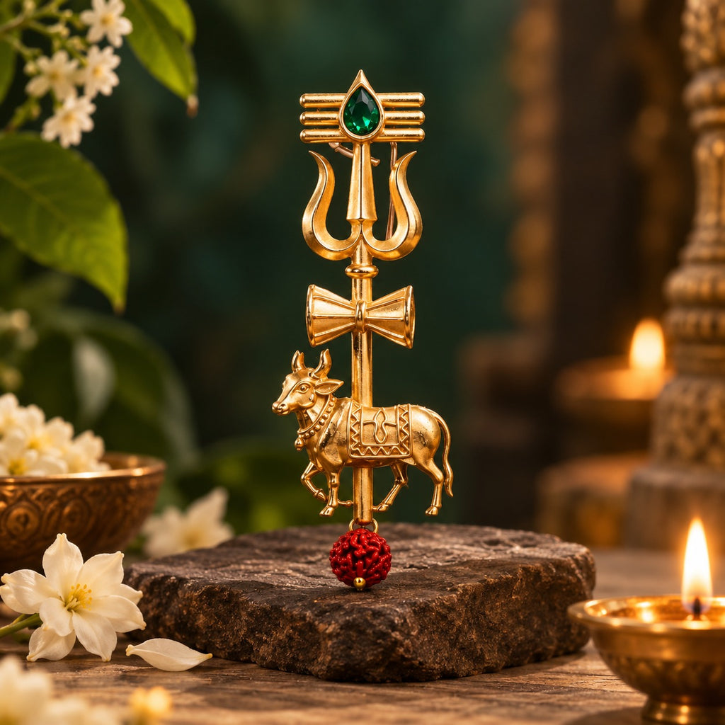 Mahadev Trishul Nandi Antique Gold Brooch