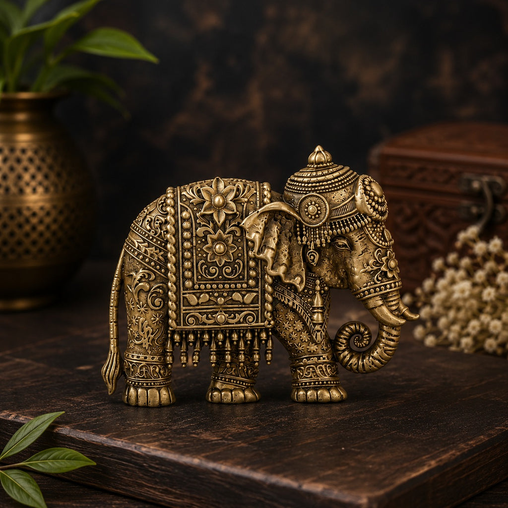Royal Elephant Antique Gold Brass Brooch for Men