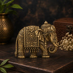 Royal Elephant Antique Gold Brass Brooch for Men