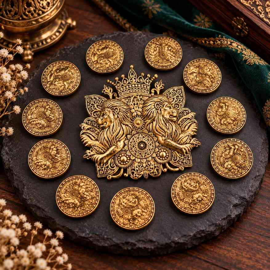 Royal Twin Lion Crown Brooch with 10 Free Matching Buttons