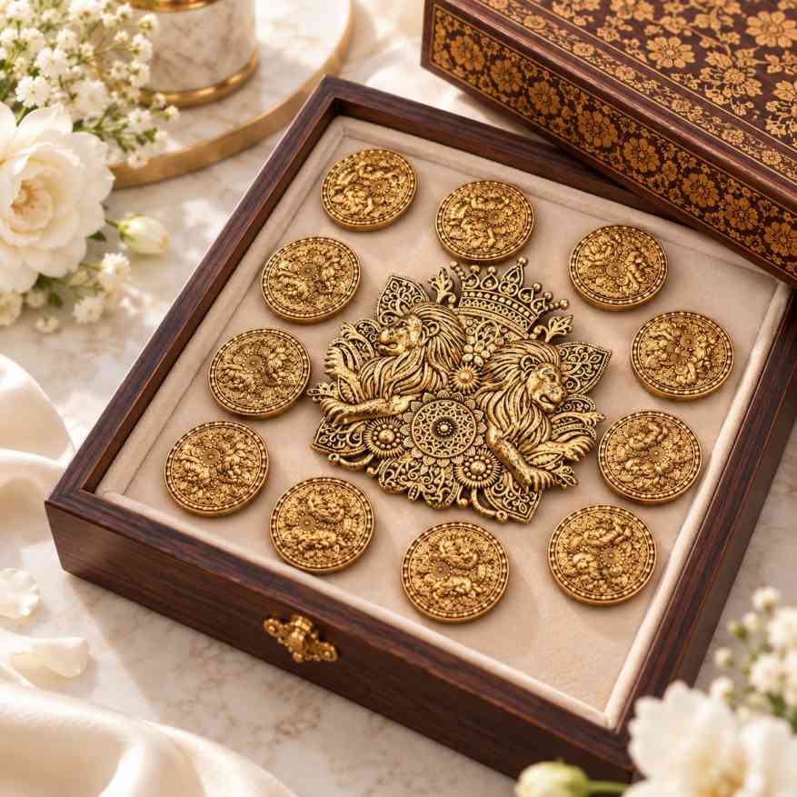 Royal Twin Lion Crown Brooch with 10 Free Matching Buttons