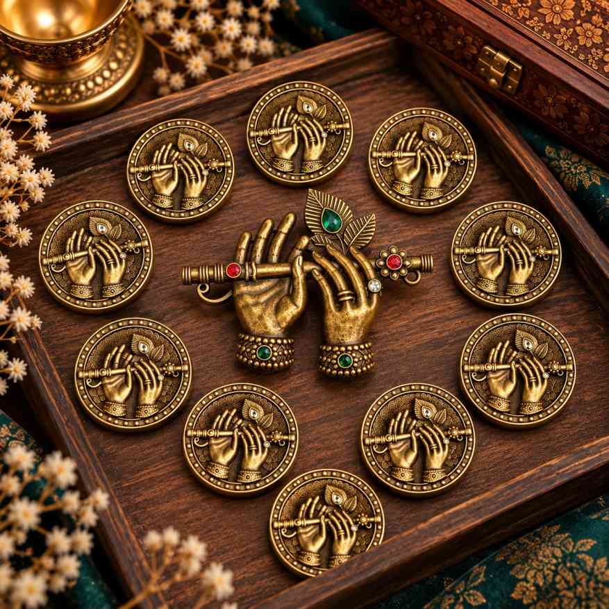 Krishna Flute Hands Brooch with 10 Free Matching Buttons