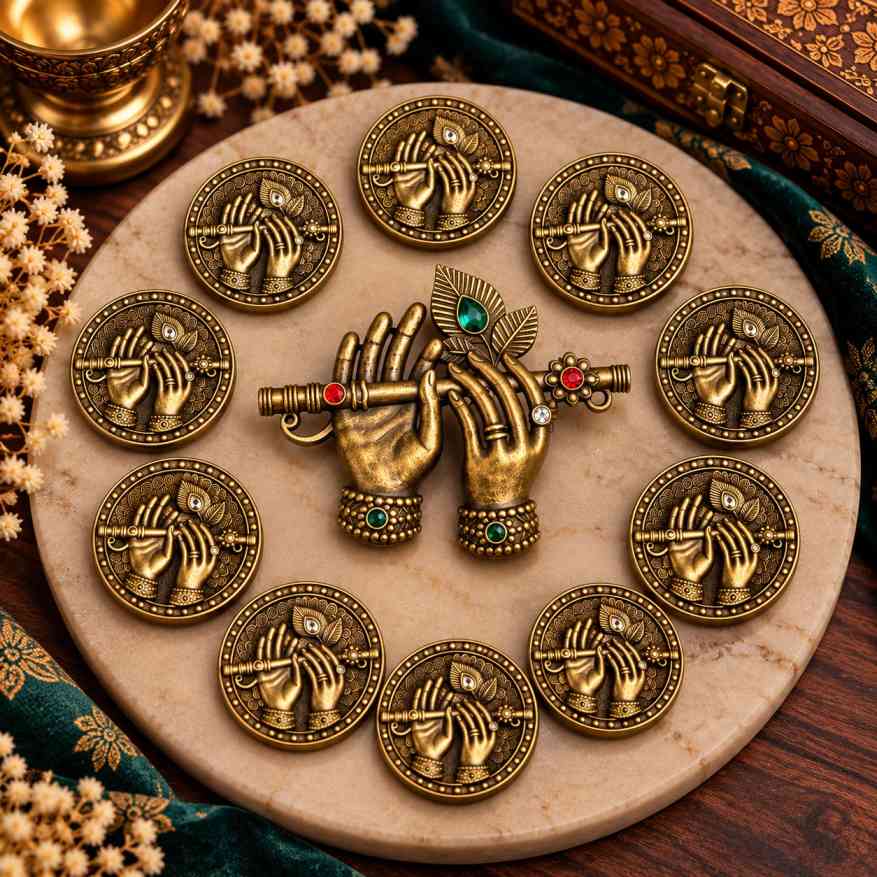 Krishna Flute Hands Brooch with 10 Free Matching Buttons