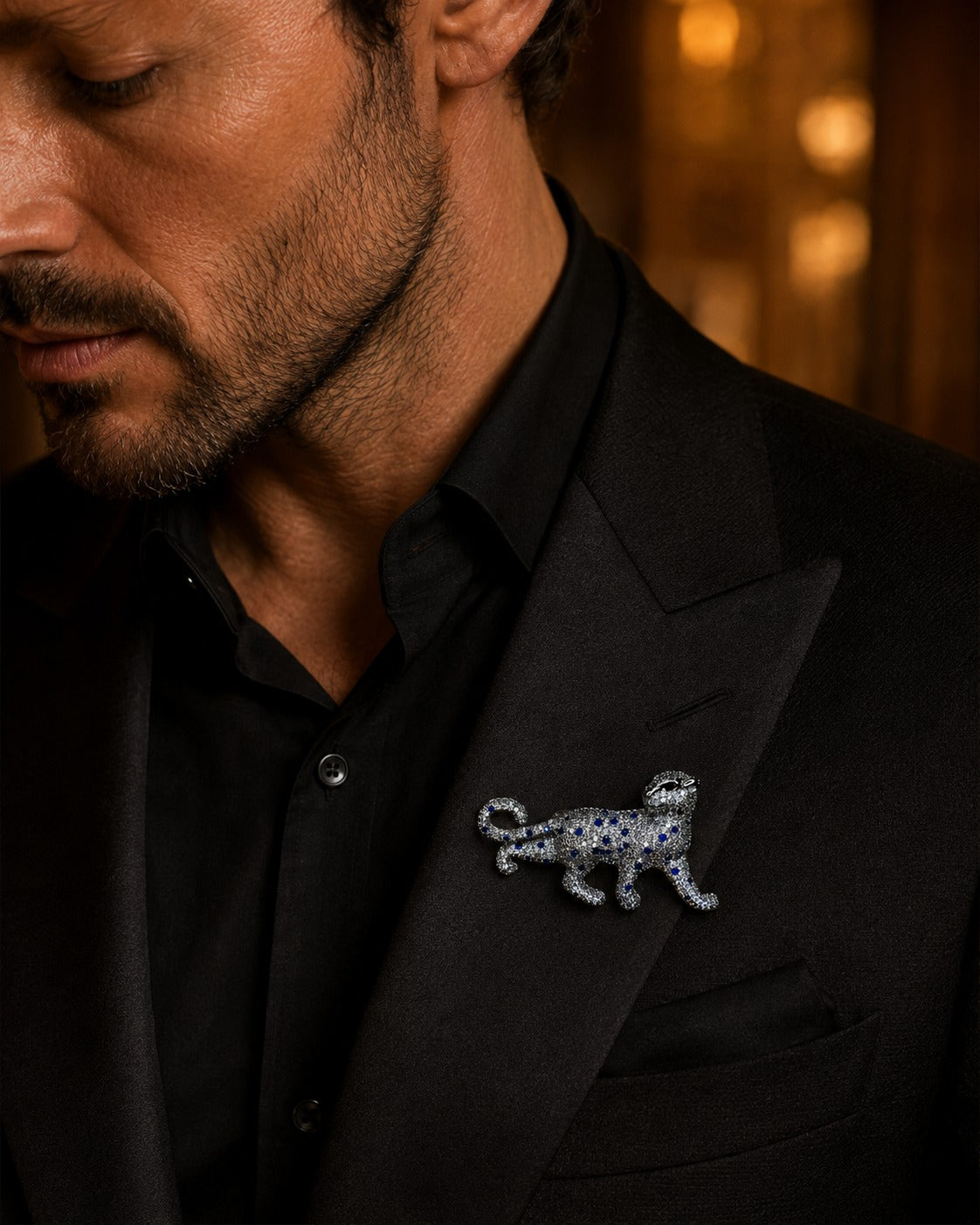 Midnight Leopard Crystal Brooch