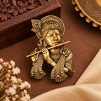 Antique Gold Lord Krishna Flute Brooch for Men