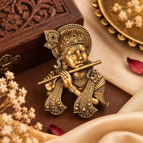 Antique Gold Lord Krishna Flute Brooch for Men