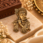 Antique Gold Lord Krishna Flute Brooch for Men
