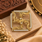 Swastik Square Brooch with Stone Border