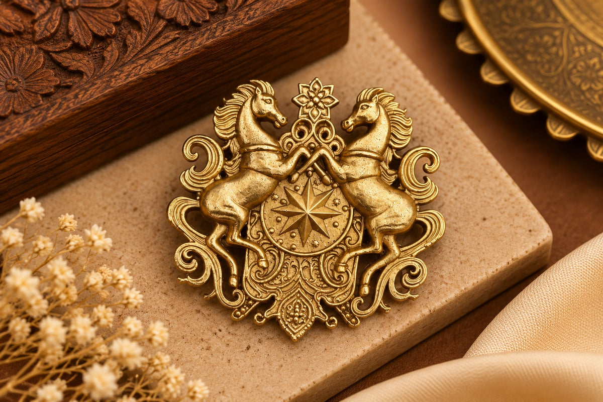 Twin Horse Crest Brooch for Men