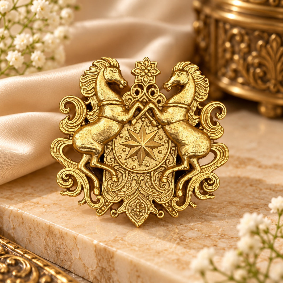 Twin Horse Crest Brooch for Men