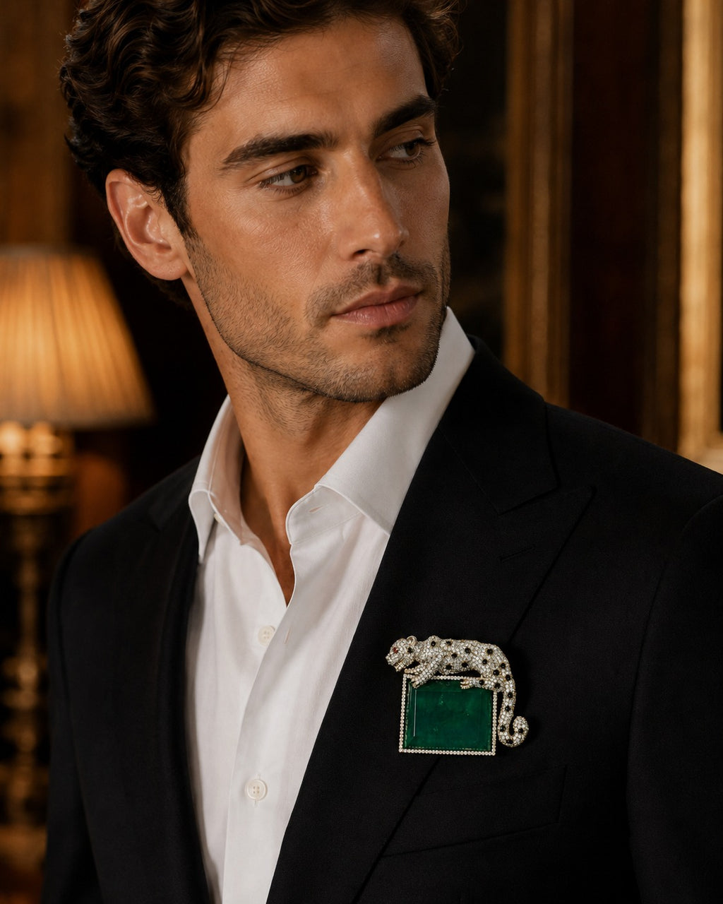 Emerald Majesty Panther Brooch for Men