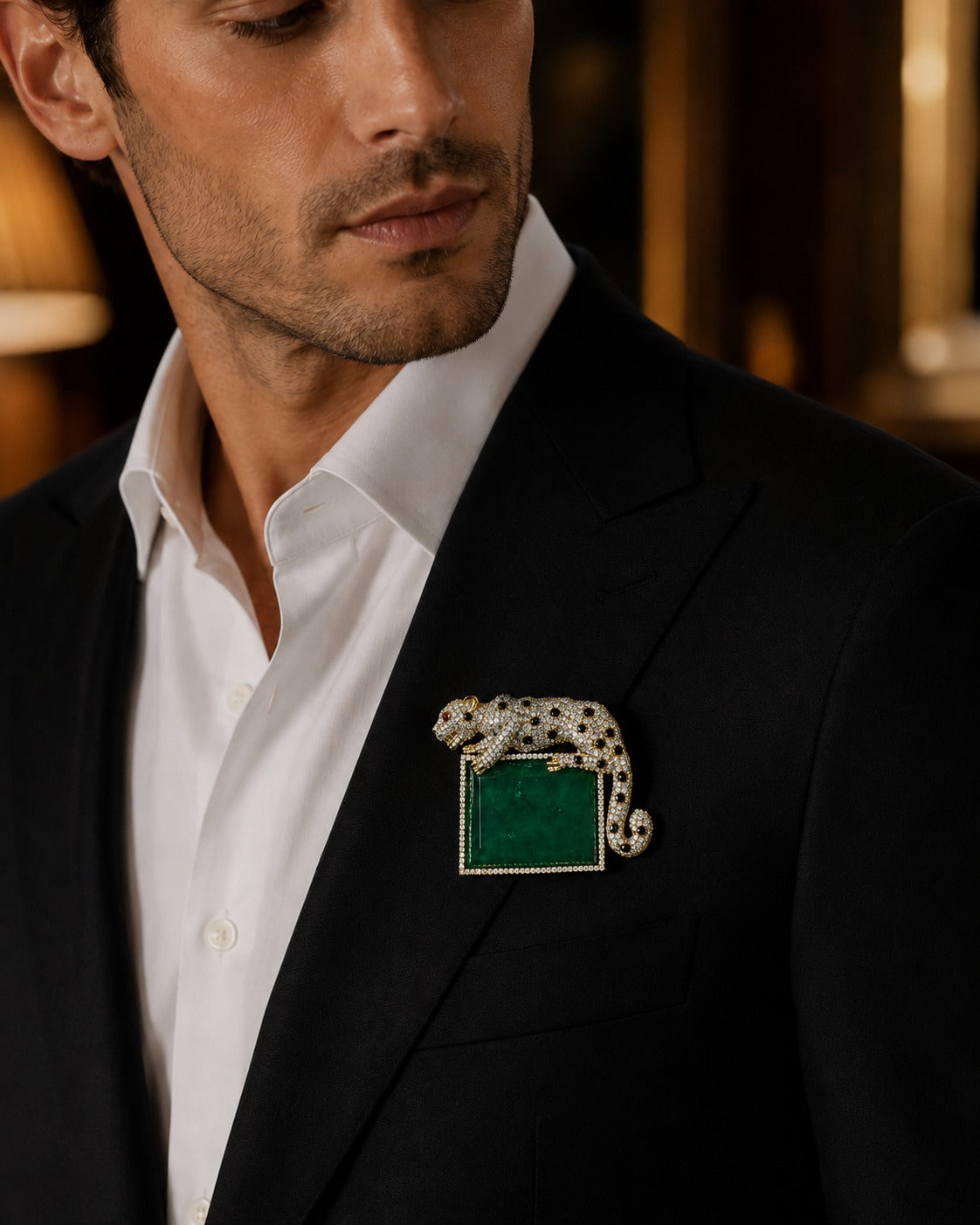 Emerald Majesty Panther Brooch for Men