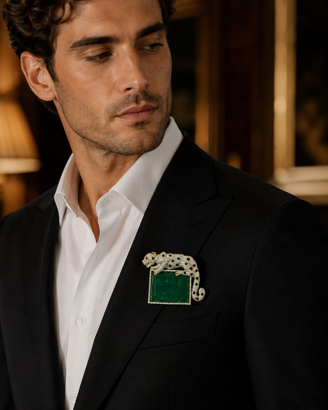 Emerald Majesty Panther Brooch for Men