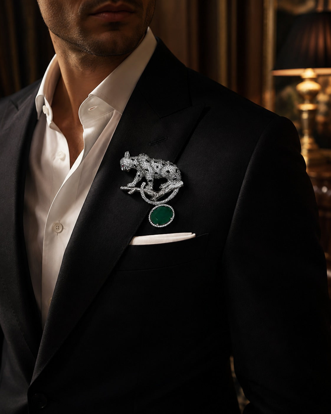 Emerald Branch Panther Brooch for Men