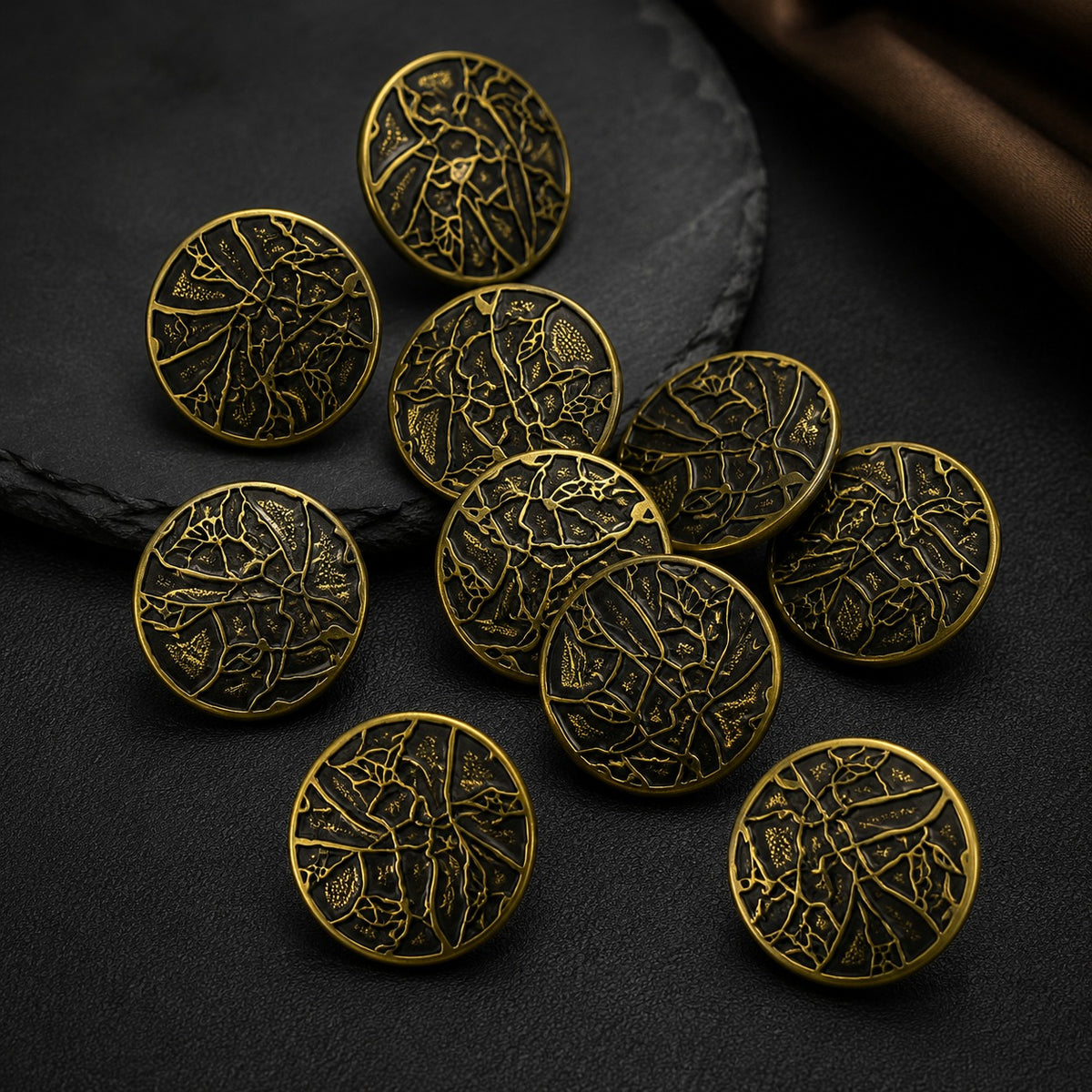 Pack of 10 Gold Black Floral Pattern Coat Buttons for Men