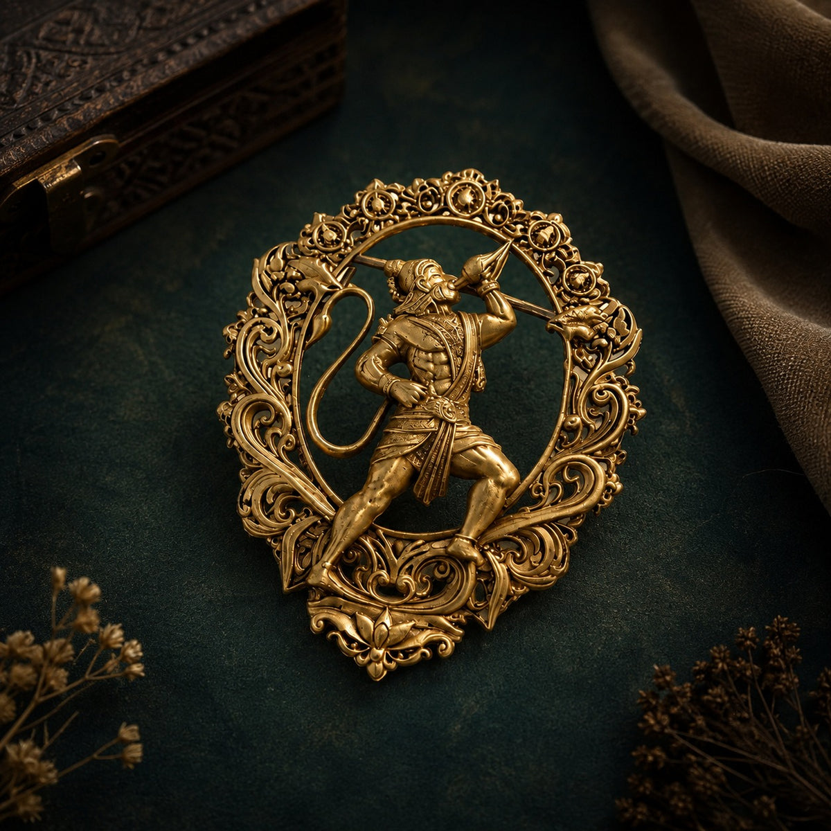 Veer Hanuman Antique Gold Brooch for Men