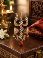 Shiva Trishul & Damru Antique Gold Brooch for Men