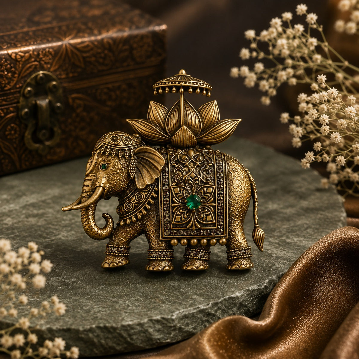 Brass Royal Elephant Brooch for Men