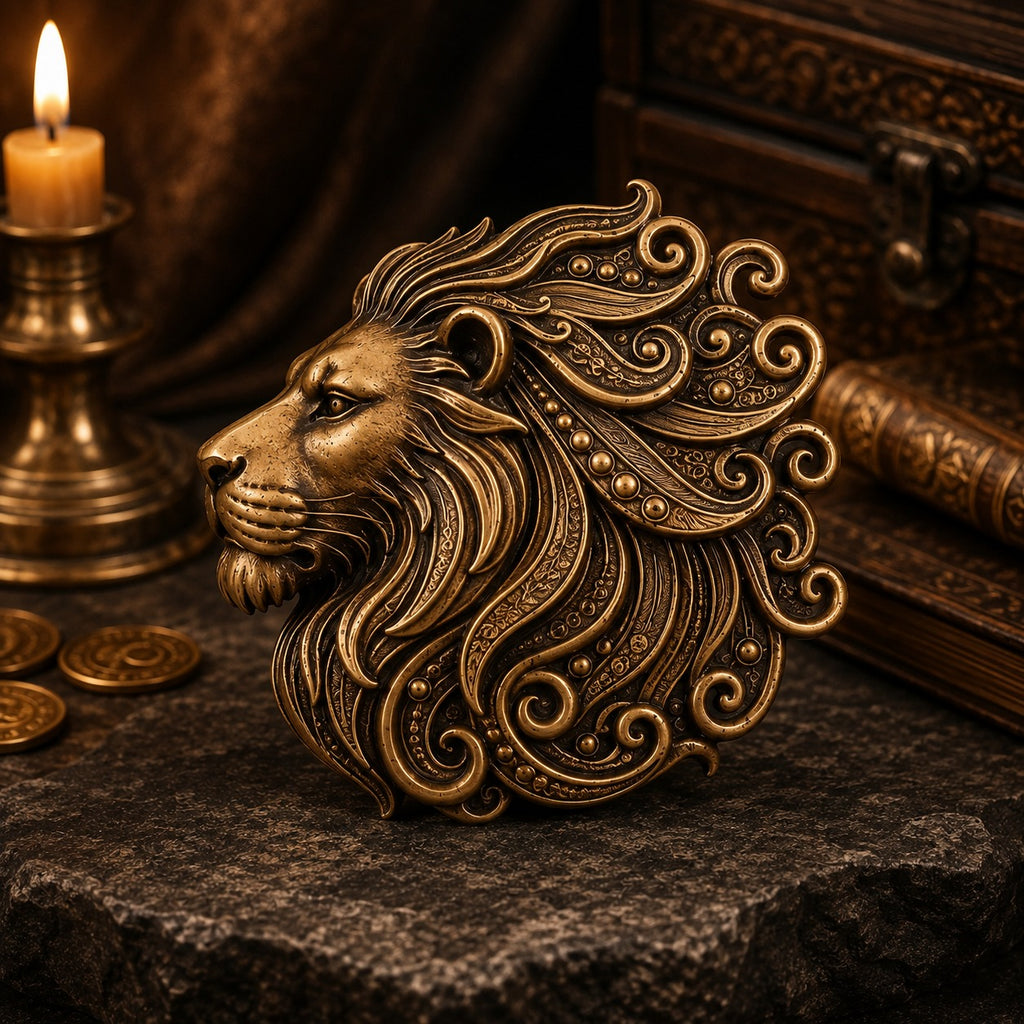 Super Simba Lion Antique Gold Brooch for Men