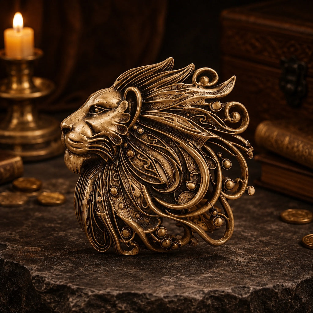 Super Simba Lion Antique Gold Brooch for Men