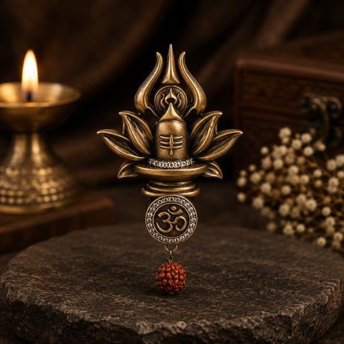 Divine Shivling Trishul Antique Gold Brooch for Men