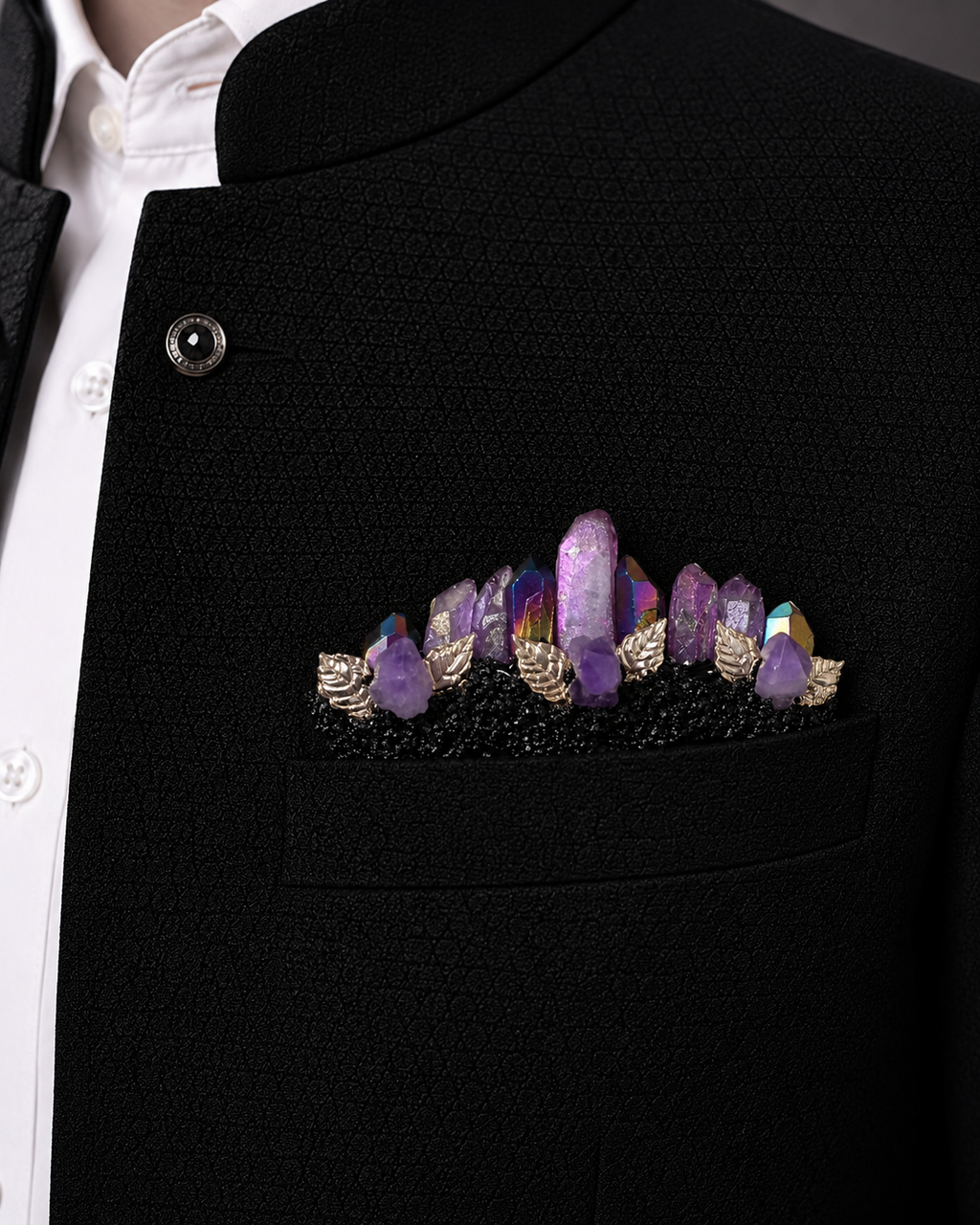 Luxury Purple Crystal Pocket Boutonniere for Men's Bandhgala, Blazer & Tuxedo