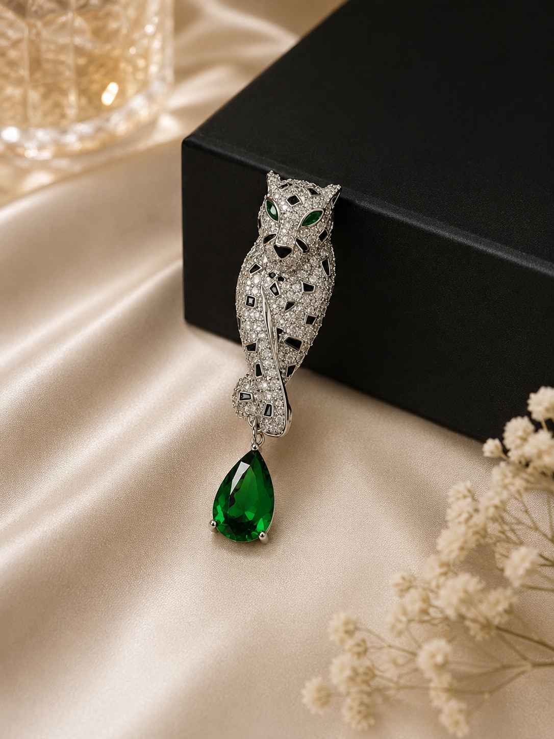 Luxury Silver Leopard Brooch